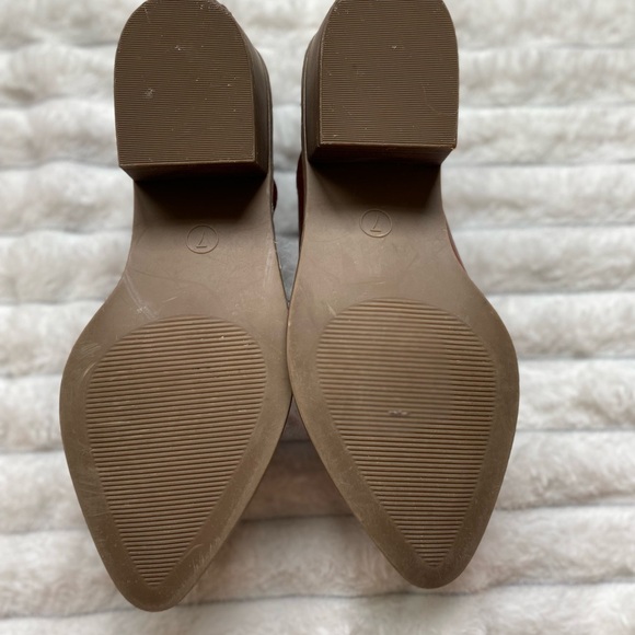 Brown Faux Leather Low Heel Mules | Western Style Slip-On Booties | Sz 7 - Picture 3 of 8